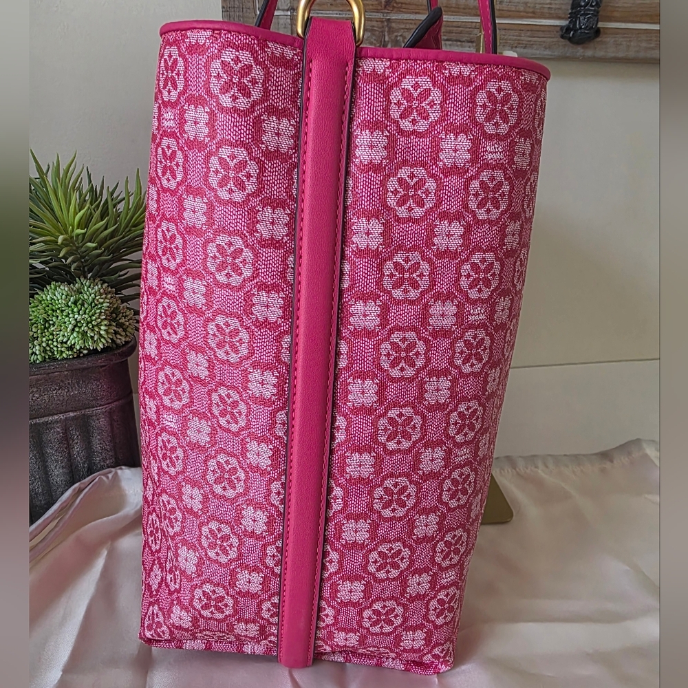 Kate Spade Raspberry Pink Spade Flower Monogram XL Canvas Tote + Pouch- NWOT - Picture 5 of 16